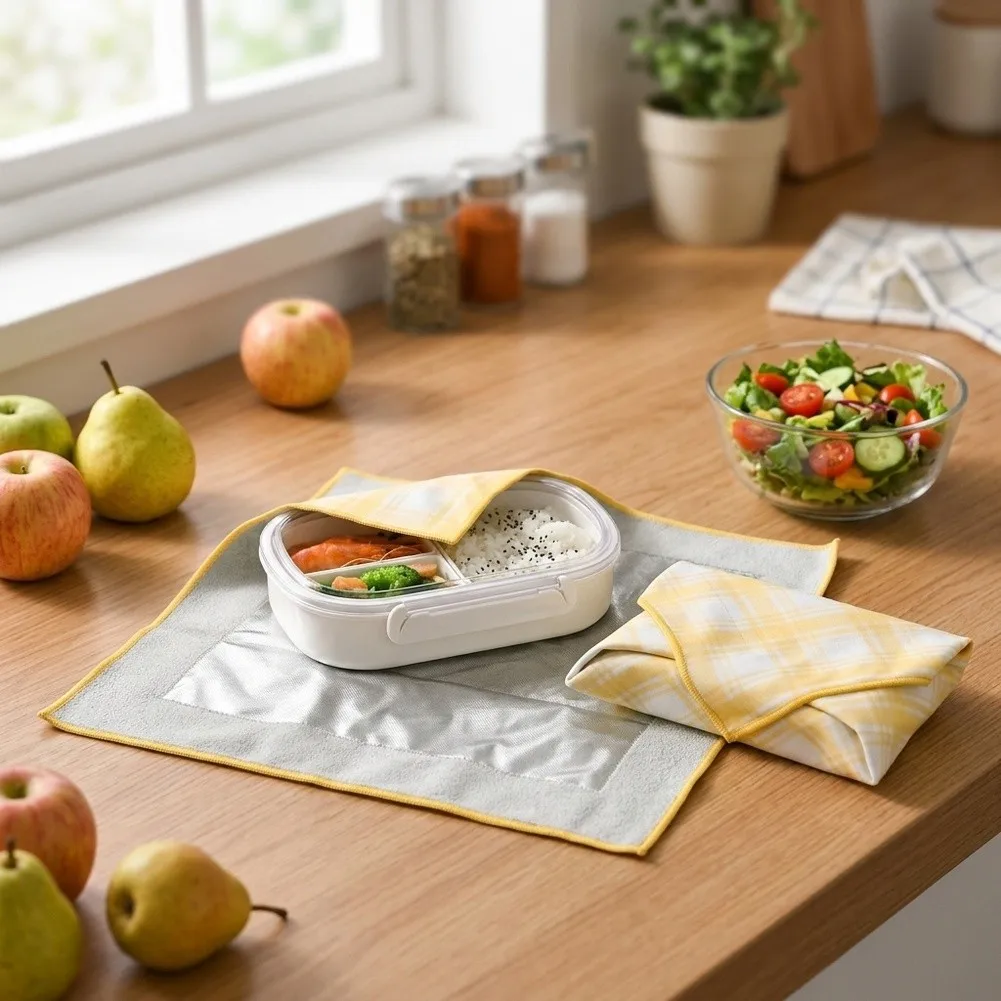 For On-the-go Meals Yellow Foldable Lunch Bag Portable Picnic Lunch Bag Portable Lunch Liner Leakproof Interior