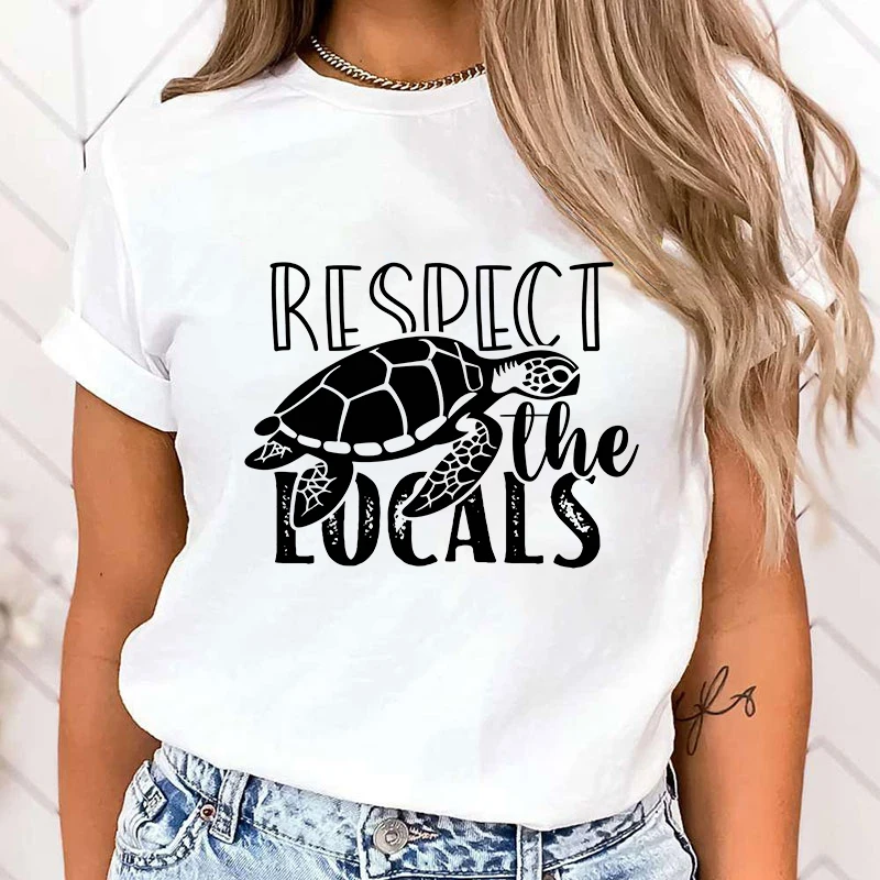 (Premium T-shirt)Women'S Fashion Funny Protect The Ocean Respect The Locals Letter Print T Shirt Summer Female Loose Casual tops