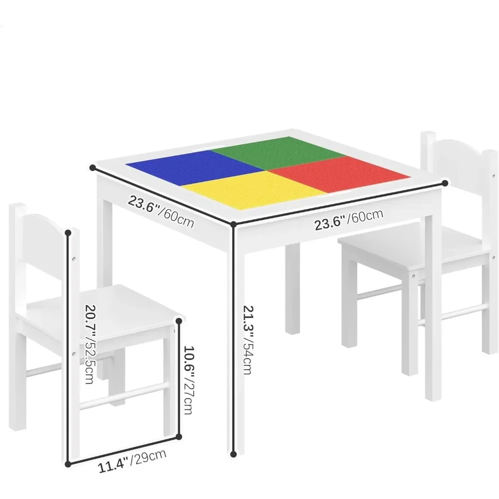 طاولة لعب للأطفال وكرسي مع مساحة تخزين ، متوافقة مع نشاط طوب ليغو وطوب مزدوج ، كرسي طاولة للأطفال الصغار ، 3 في 1