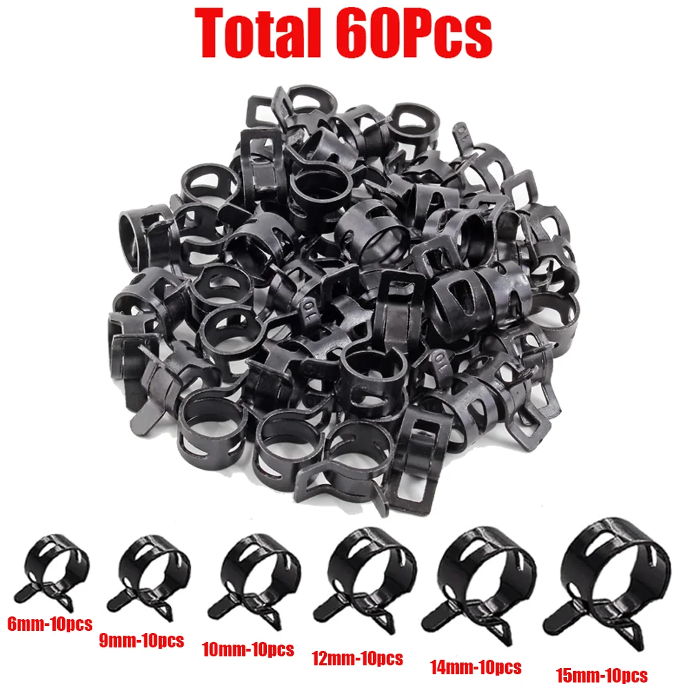 

Black 60Pcs/Set 6-15mm Q673B Vacuum Spring Fuel Oil Water CPU Hose Clip Pipe Tube for Band Clamp Metal Fastener Assortment Kit