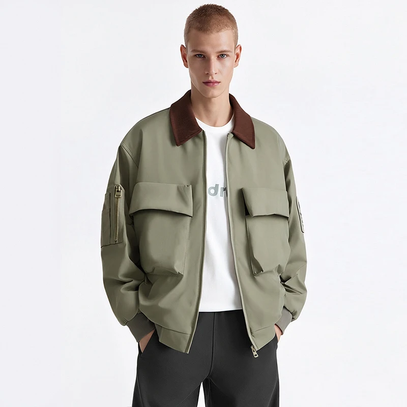 

Men Workwear Style Plus Size Jacket Trendy Brand Lapel Large Pocket Loose Versatile Windproof Waterproof Long Sleeved Jacket