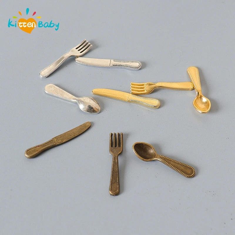 Dollhouse Mini Kitchen Three-piece Kitchen Utensils Model Accessories Mini Simulation Knife Fork Spoon Restaurant Furnishings