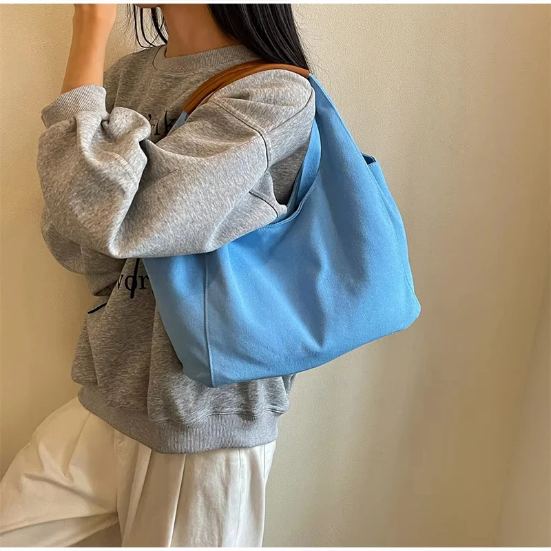 Koreanische Einfarbige Canvas-Handtasche mit Henkel, Damen-Schultertasche mit Großer Kapazität, Leichte Reise-Shopper-Tasche für den Täglichen Arbeitsweg – Detail 11