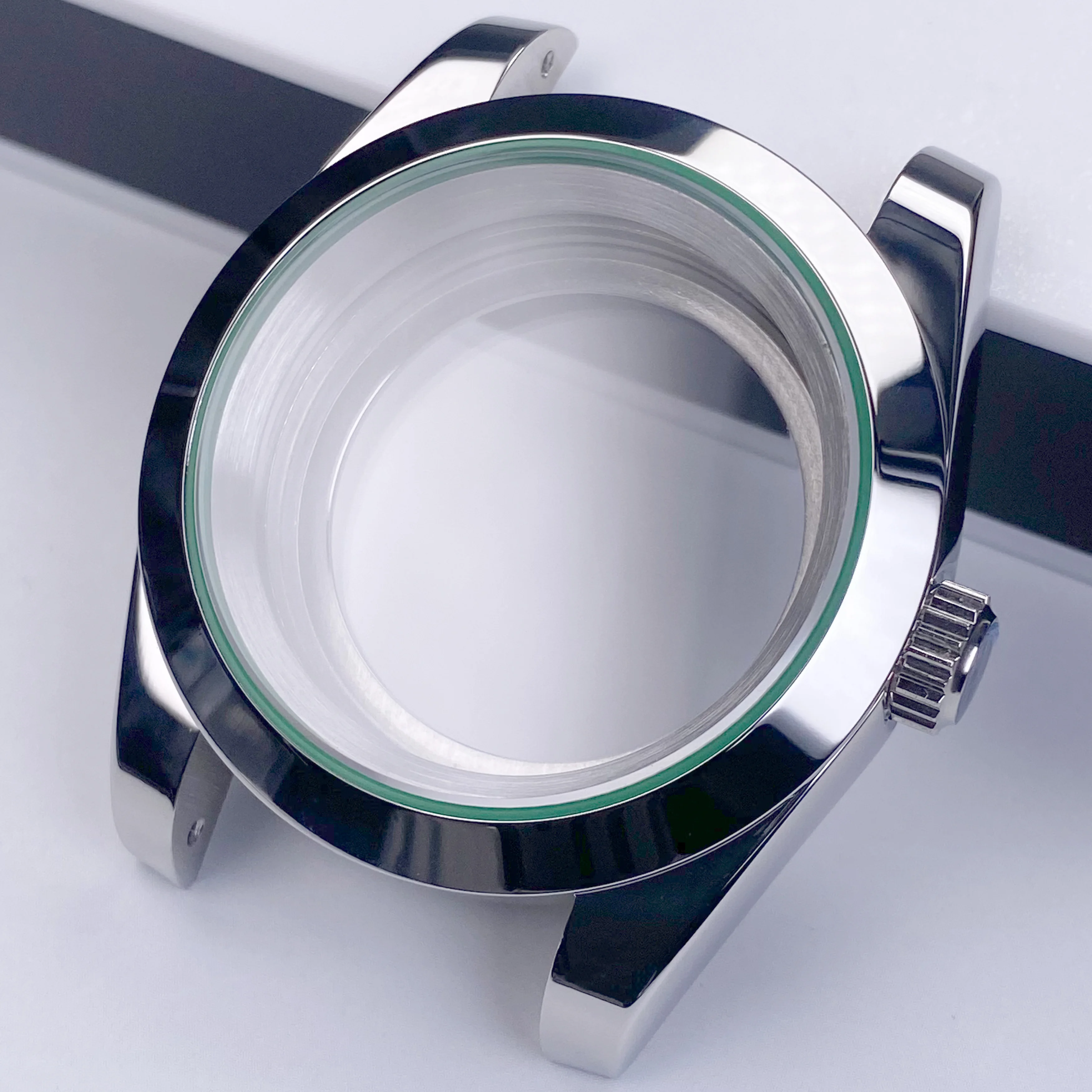 Caixa de relógio nh35 36mm/39mm, moldura de junta verde relâmpago, caixa de vidro de safira compatível com movimento nh35, acessórios de mostrador de 28.5mm