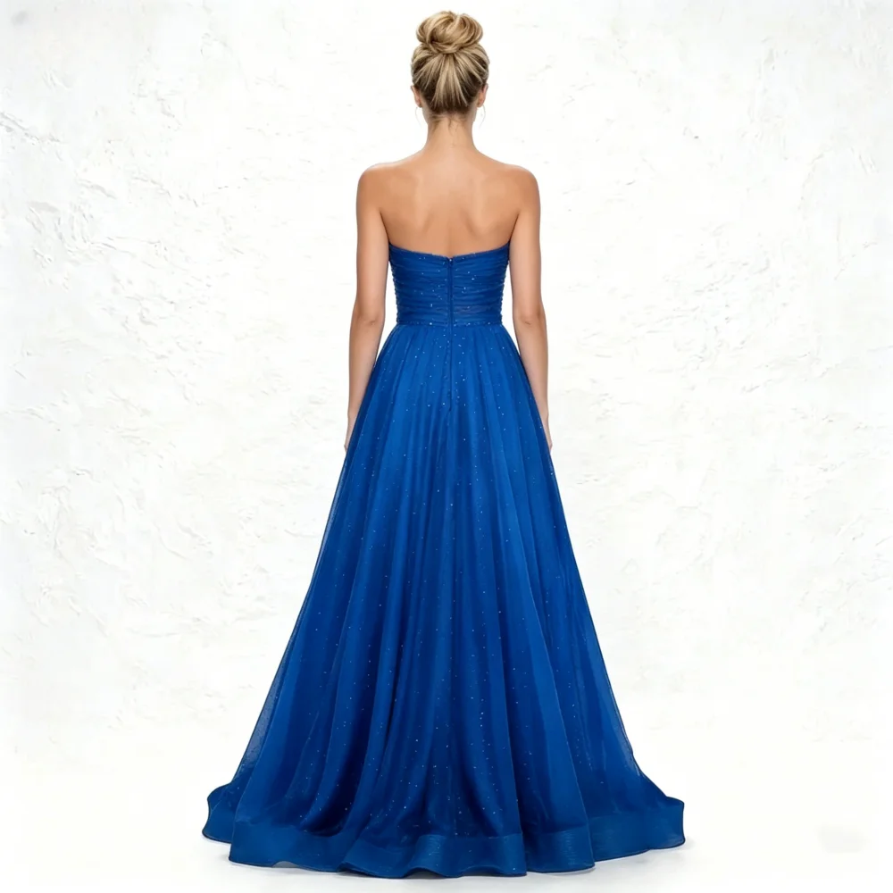 Split Strapless A-line Prom Dresses Sleeveless Pleated Floor Length Evening Dress Customized vestidos de fiesta elegantes