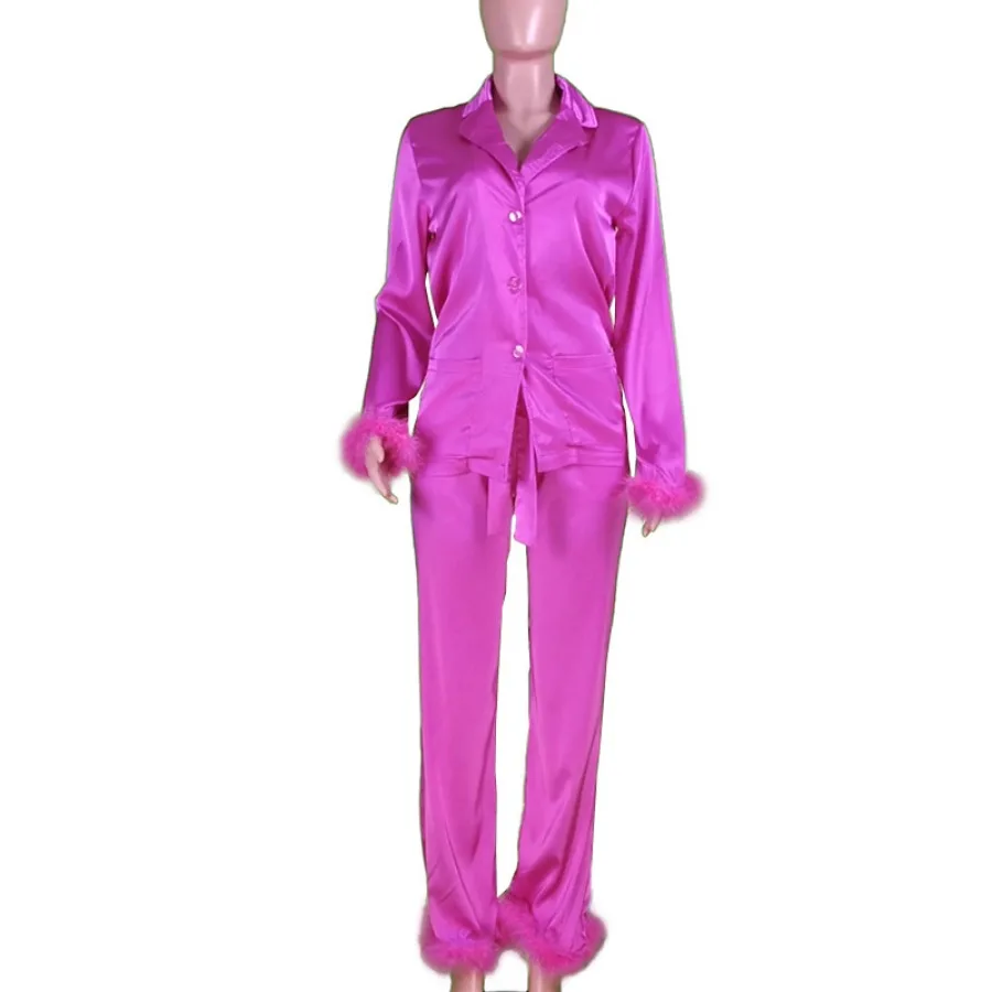 2024 Spring New Women's Temperament Sexy Sets Trend Ladies Streetwear Suit Neck Lace-up Tops+Straight Pants Satin Two Piece Sets