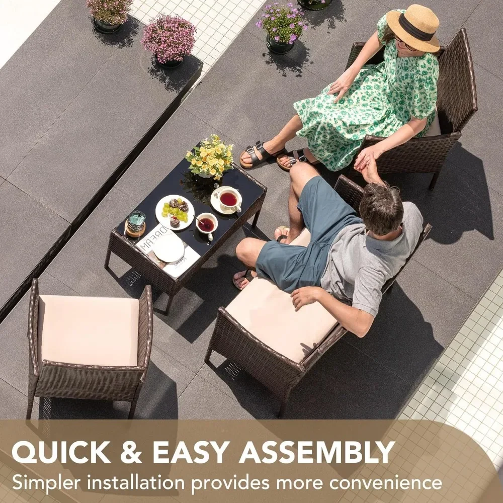 4 Stück Terrassen möbel Set, Pe Rattan Korbs tühle Balkon Rasen Veranda Terrassen möbel Sets mit Kissen