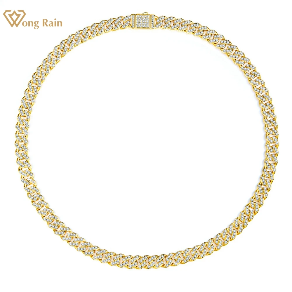 

Wong Rain 18K Gold Plated 925 Sterling Silver VVS1 3EX D Color Real Moissanite Diamonds Gems Cuban Chain Necklace Jewelry GRA