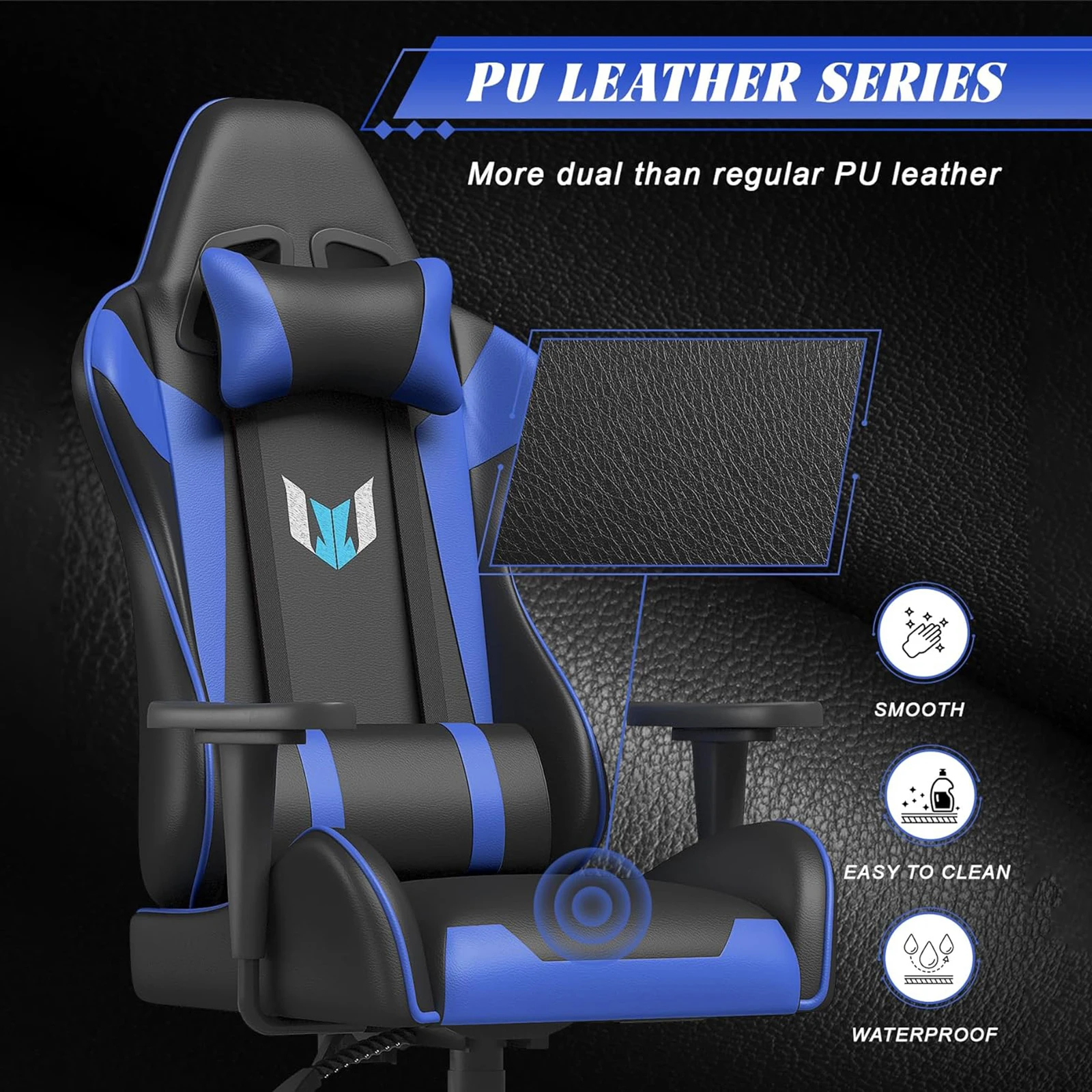 Bigzzia Ergonomic Gaming Chair Gamer Chairs with Lumbar Cushion Headrest Height Adjustable Office Chair Home Computer Chair