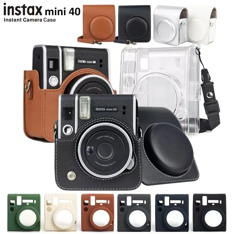 

Camera Case for Fujifilm Instax Mini 40 Instant Film Camera, Silicone/PU Leather/Crystal Clear Bag Cover with Shoulder Strap