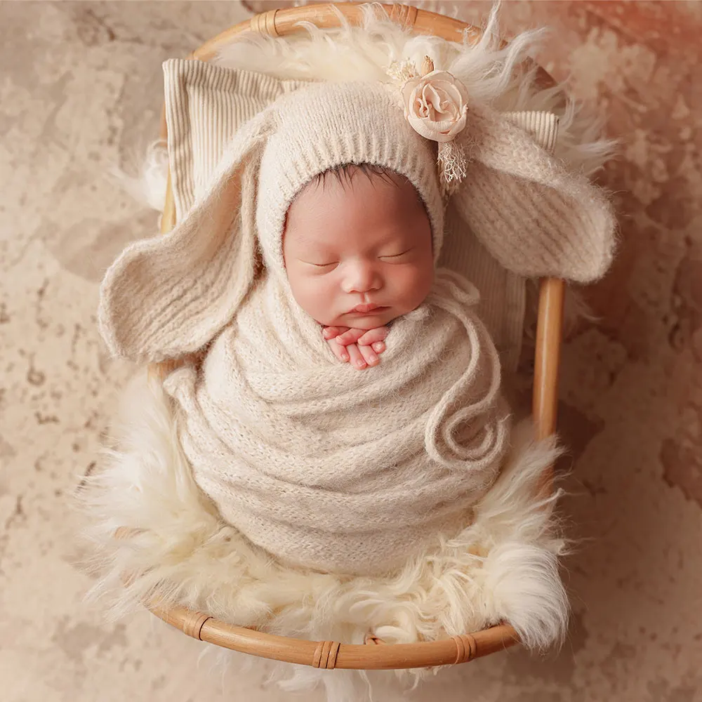 0-1 شهر الوليد التصوير الدعائم للطفل التقطت الصور الكروشيه الأرنب نمط قبعة بطانية صوف لعيد الفصح موضوع الدعامة الزخرفية