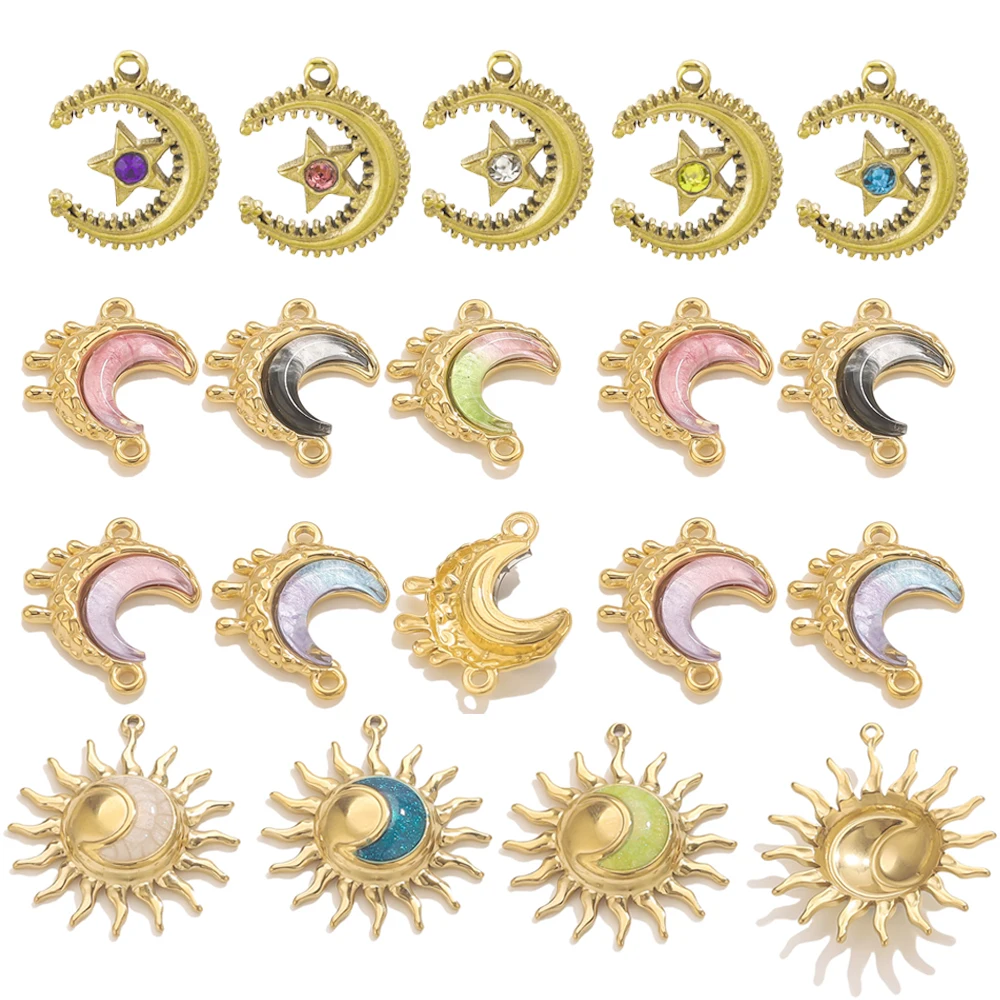 2 قطعة المينا نمط البوهيمي الشمس قلادة على شكل قمر الفولاذ المقاوم للصدأ موصل DIY بها بنفسك اليدوية المرأة قلادة المجوهرات #3