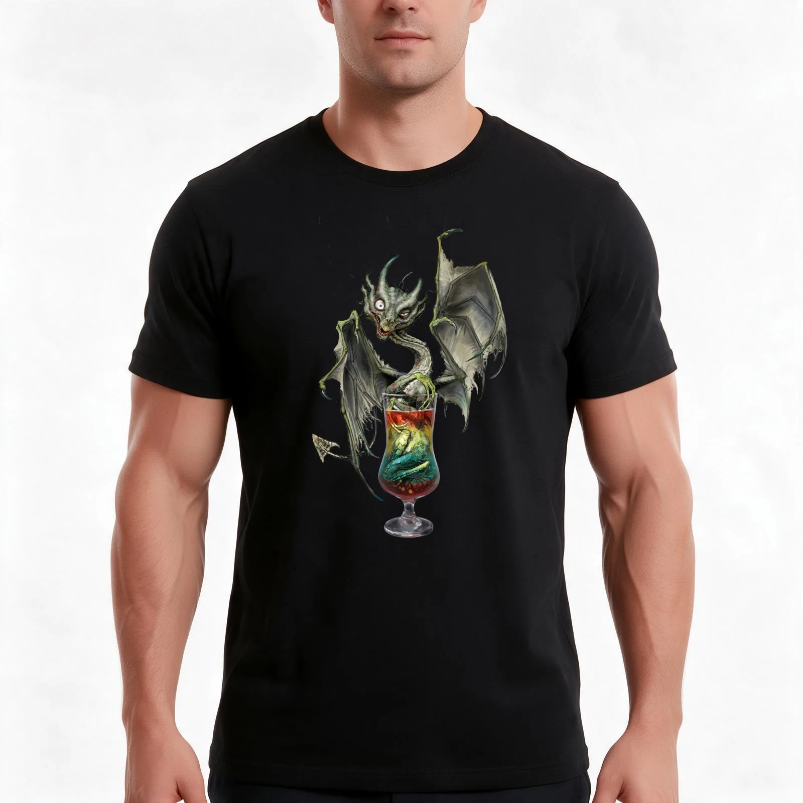 Zombie Dragon drink cocktail in a glass T-Shirt, Summer Casual Cotton Tee, Oversized Streetwear Tops, Vintage Graphic Print