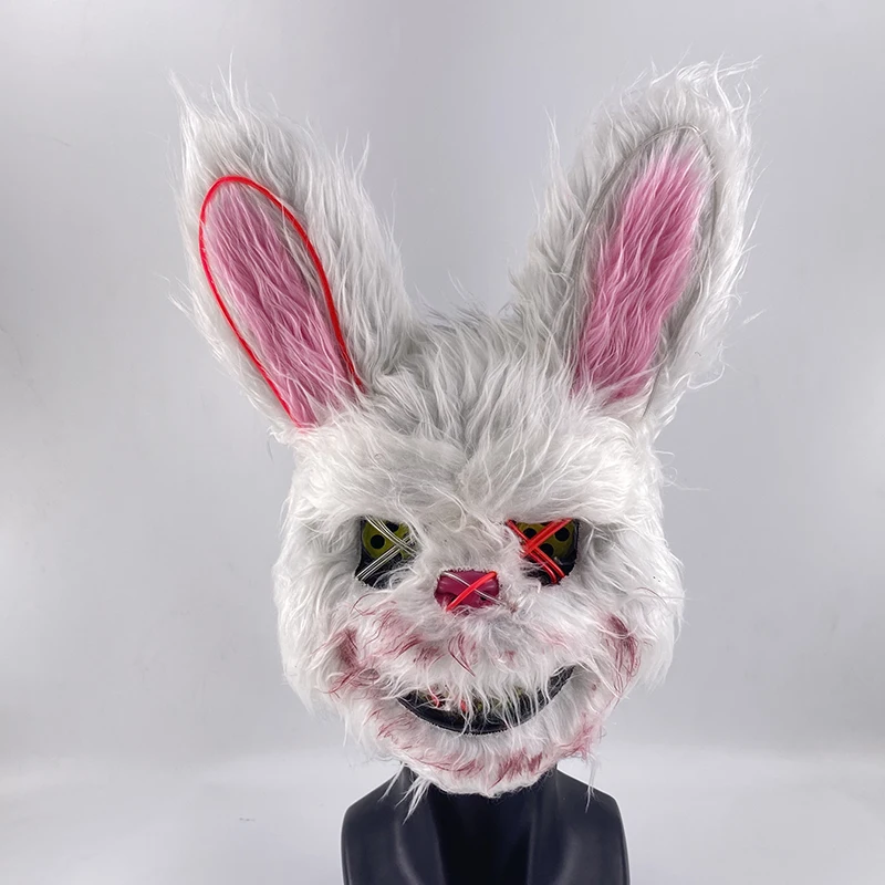 Luminous LED Mask Halloween Scary Head Cover Rabbit Cosplay Mask Bunny Costume Props Dress Up Mask for Scary Party Headgear