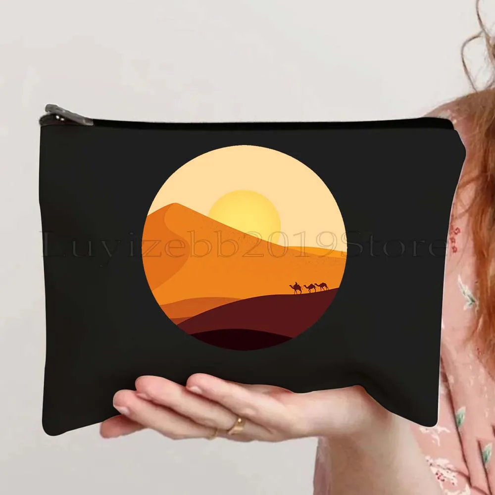 Minimalist Forest Mountain Clouds Sunset Sunrise Autumn Natural Landscape Canvas Cosmetic Makeup Bag Pencil Case Zipper Pouch