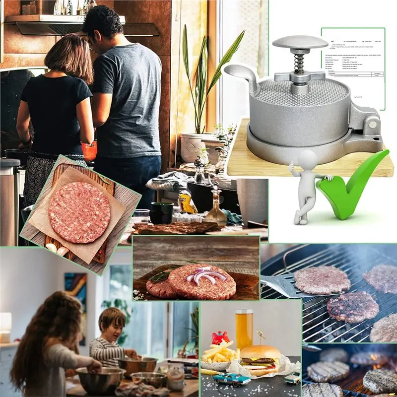 A59Z-Adjustable Spring Burger Press, Hamburger Press Patty Maker, Patty Press Makers Push Plunger