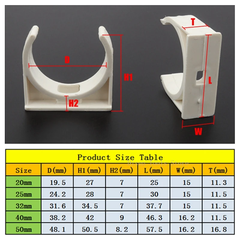 PVC Pipe Clamp U-shaped Plastic Pipe Clamp Flat Bottomed Tube Support Water Tube Fixing Clamps 20/25/32/40mm