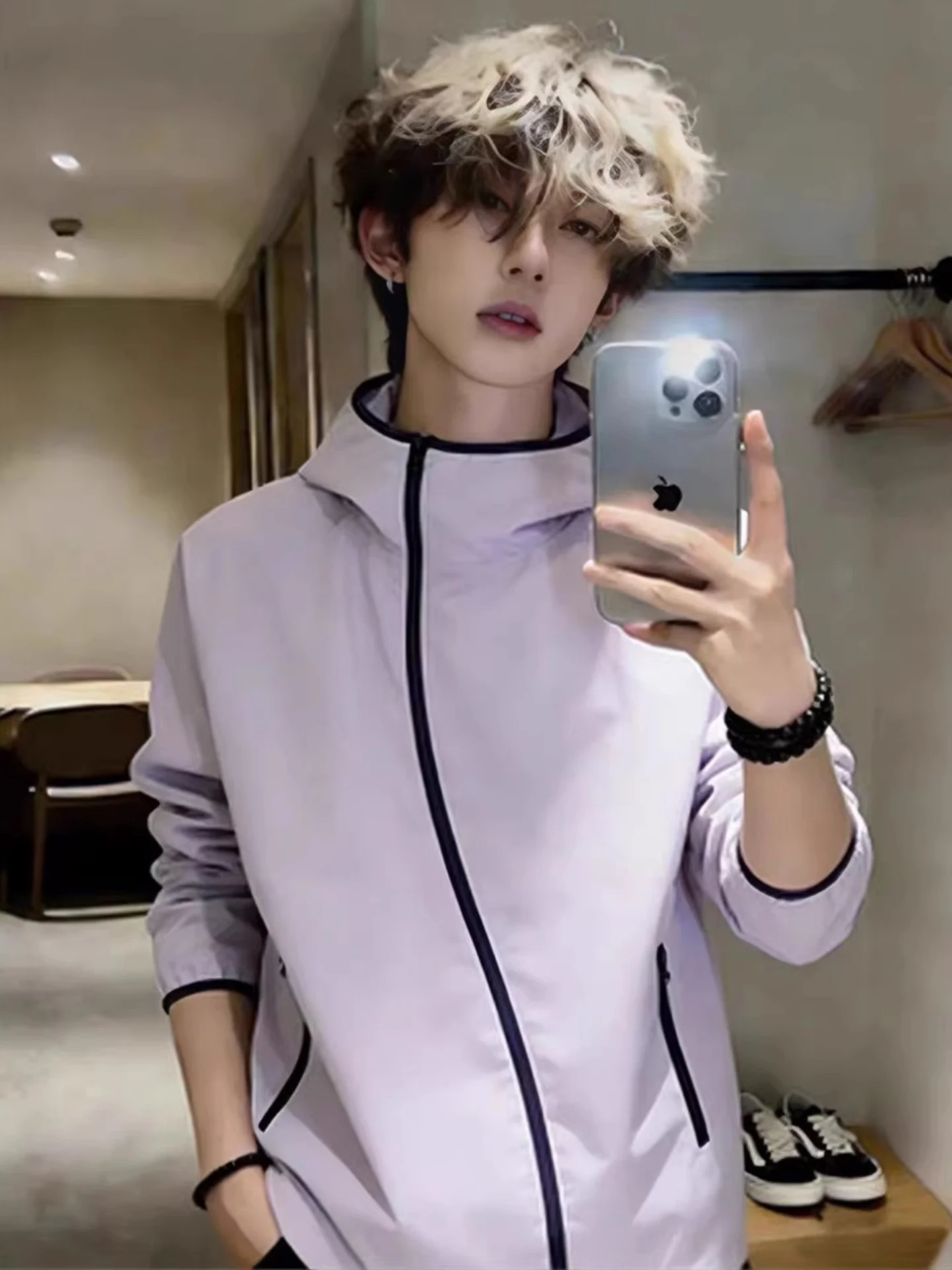 

Purple Dopane Zipper Men's Spring Autumn Outdoor Windproof Waterproof Hooded Jaet Spor Casual Loose Fit Youth Faion