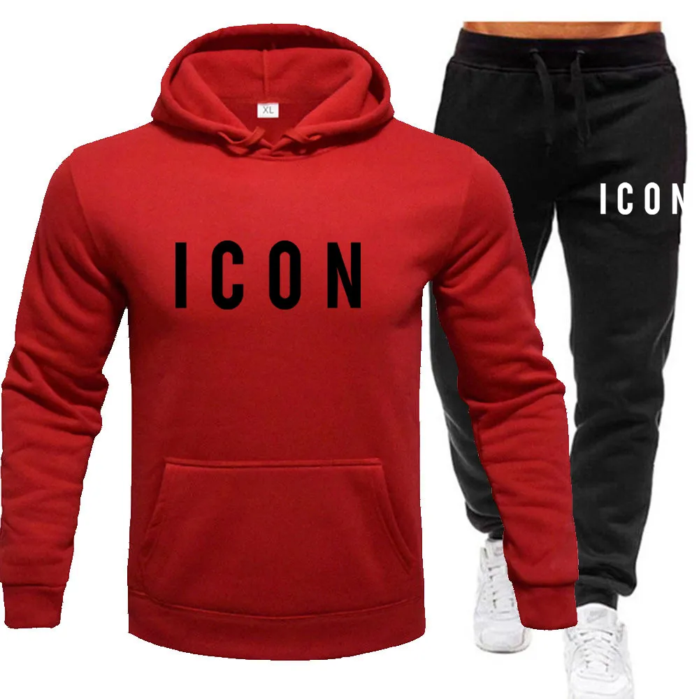 Setelan olahraga pria, baju Jogging Hoodie olahraga kasual harian kualitas tinggi, celana Joger cetak huruf ikon bertudung