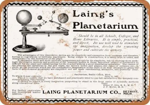 Metal Sign - 1903 Laing's Planetariums - Vintage Look Reproduction sign