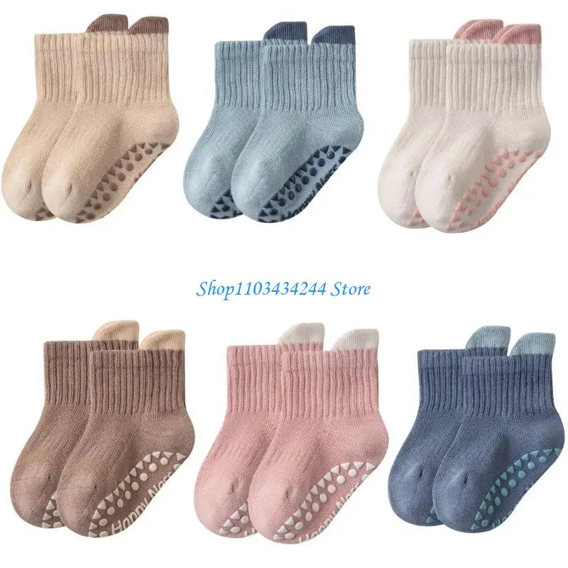 

6Pair NonSlip Baby Solid Color Floor Socks Safe Soles Ankle Socks Breathable FirstWalker Socks 0-5Y Baby Accessories