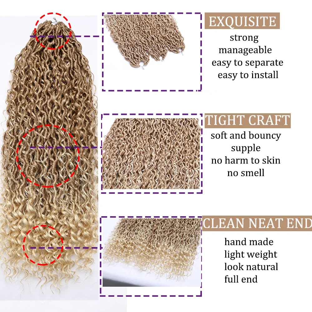 Göttin Faux Locs Häkeln Haar für Frauen, lockige Haar verlängerung, synthetisches Flechten, River Locs Geflecht, 22 Zoll