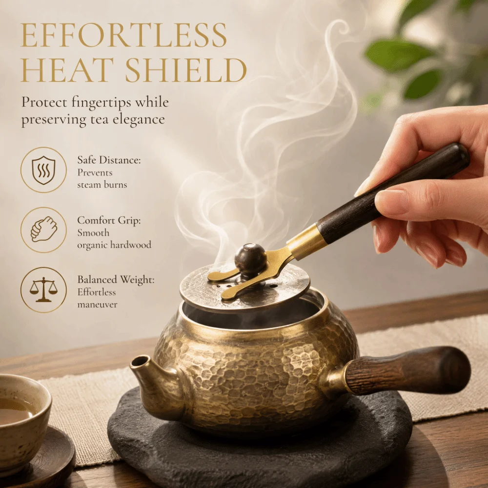 Wooden Handle Teapot Lid Fork Brass Material Lightweight Design Tea Clip Fork Heat-Resistant 6.30x1.85x0.59in Tea Pot Clip