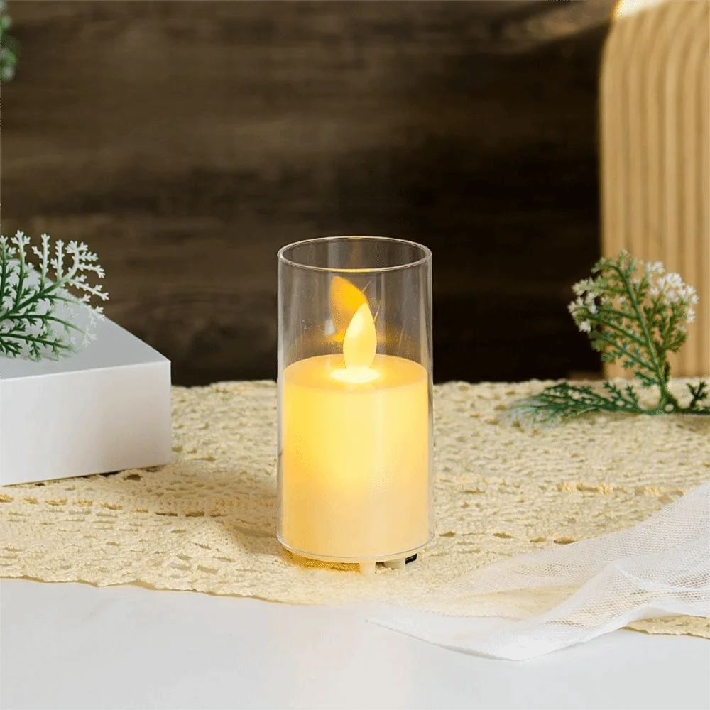 Rechargeable LED Flameless Candles with Remote Control Timer Fake Candle Lights Clear Candle Shell Realistic Flickering