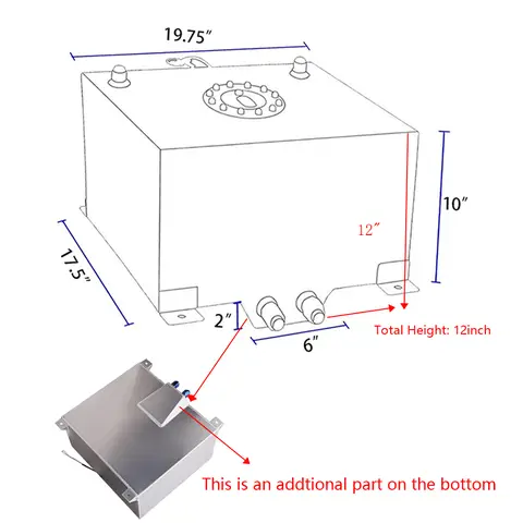 Bränslecellsbensintank Aluminiumtank + Nivågivare Bränsleledningssats 15 Gallon 60L Svart/Silver för Hot Rod för Banbilar 8 best sales bensintank för minicykel - №3