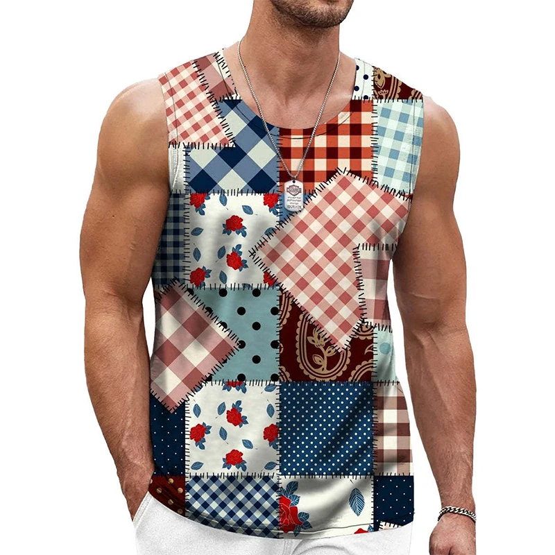Rainbow Stripes 3D Print Patchwork Tank Tops Men Casual O-Neck Fitness Gym Vest Streetwear Oversized Sleeveless Top Man Clothing