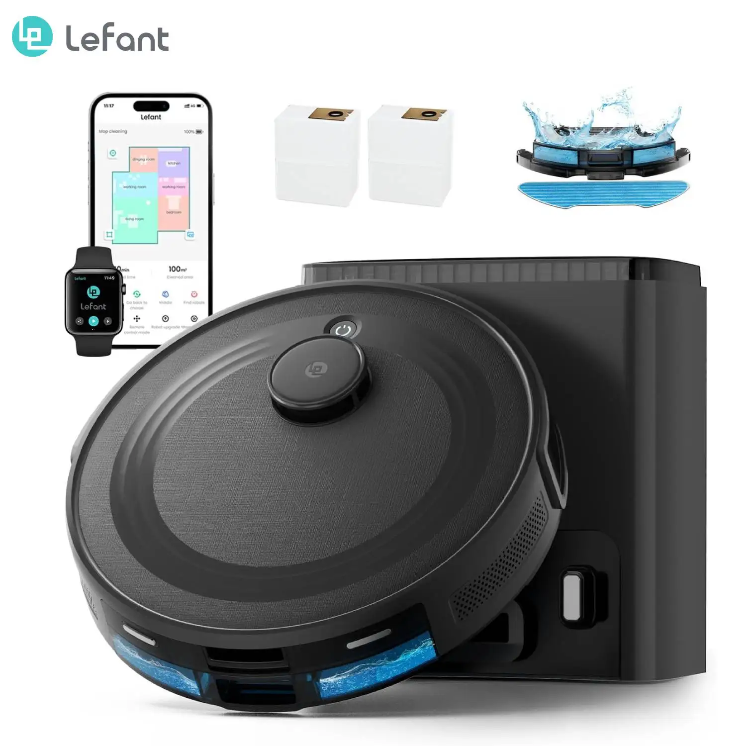 Lefant M2 Plus Robot Vacuum and Mop, Self-Emptying, 6000Pa Suction, 75-Day Hands-Free, dToF Laser Navigation, PSD Obstacle Avoid