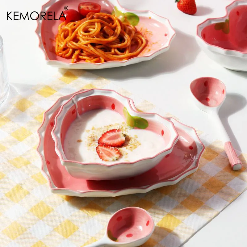 Cute Ceramic Strawberry Shaped Spoons Set - 2/4/6Pcs Perfect for Stirring Honey Coffee Rice -Ideal Tableware for Home Restaurant