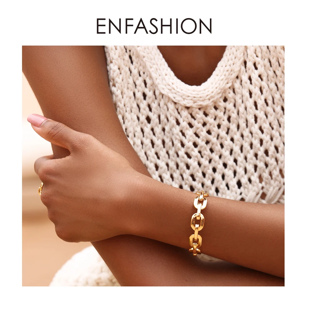 Enfashion Pure Form Medium Link Chain Cuff Bracelets & Bangles For Women Gold Color Fashion Jewelry Jewellery Pulseiras BF182033