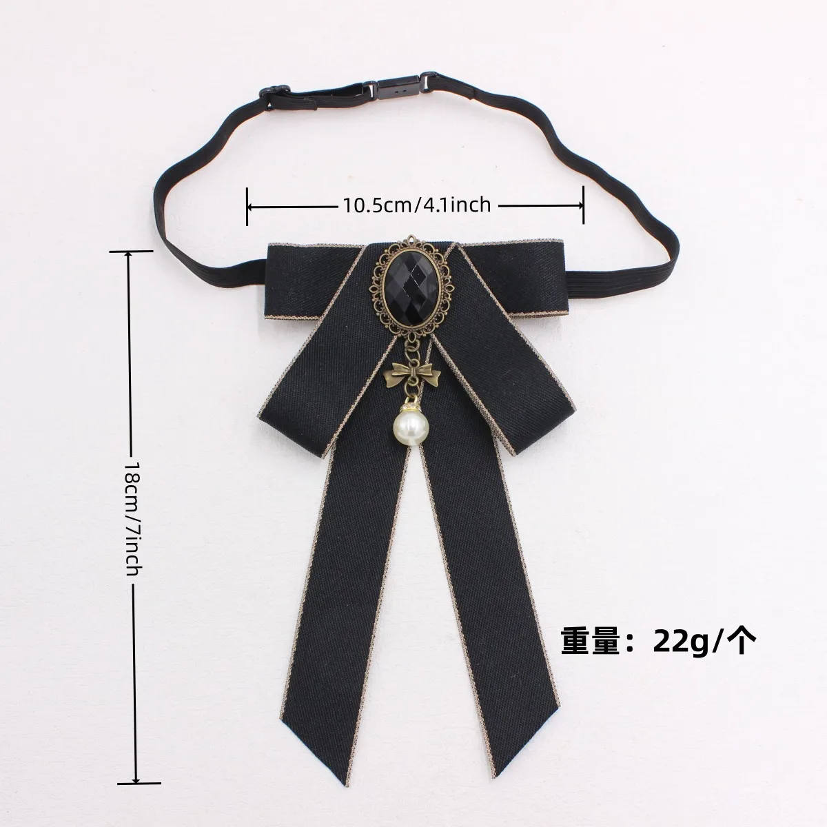 Papillon gotico Lolita da donna Cravatta a nastro con ciondolo di perle vintage Accessorio uniforme regolabile per abiti da prestazione per ufficio scolastico