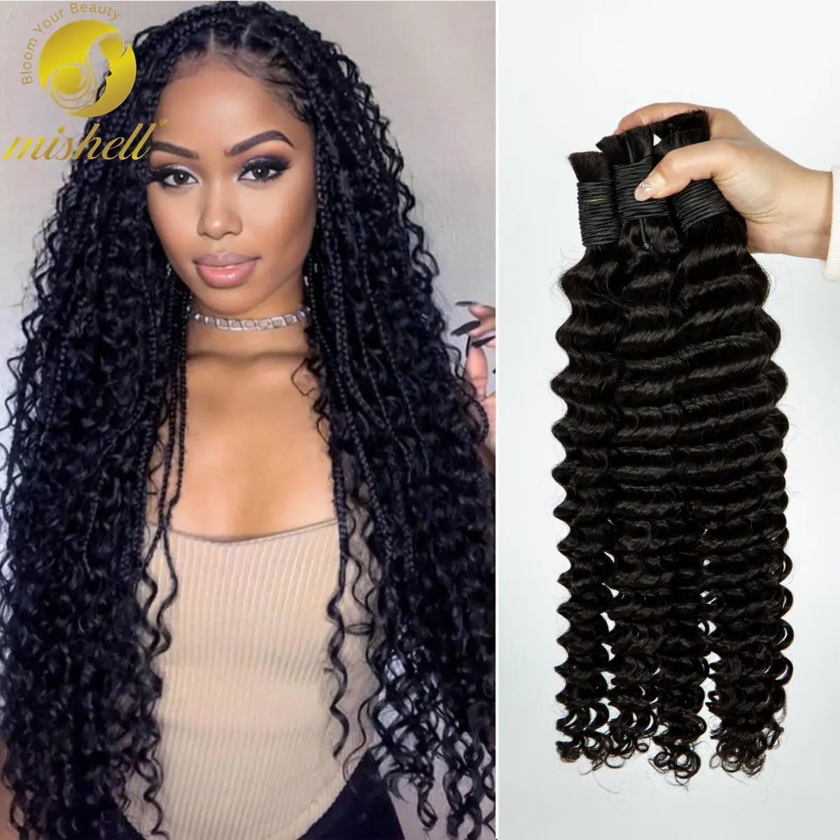 

26 28 inch Natural Deep Wave Bulk Human Hair for Braiding Curly Human Hair No Weft for Boho Braids 10A Virgin Hair Extension