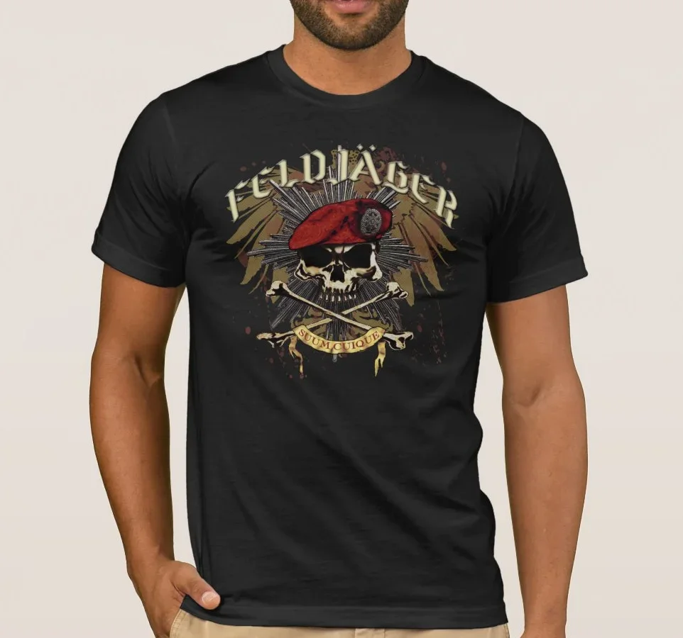 

German Feldjager Beret Field-hunters Skull T-Shirt 100% Cotton O-Neck Summer Short Sleeve Casual Mens T-shirt Size S-3XL