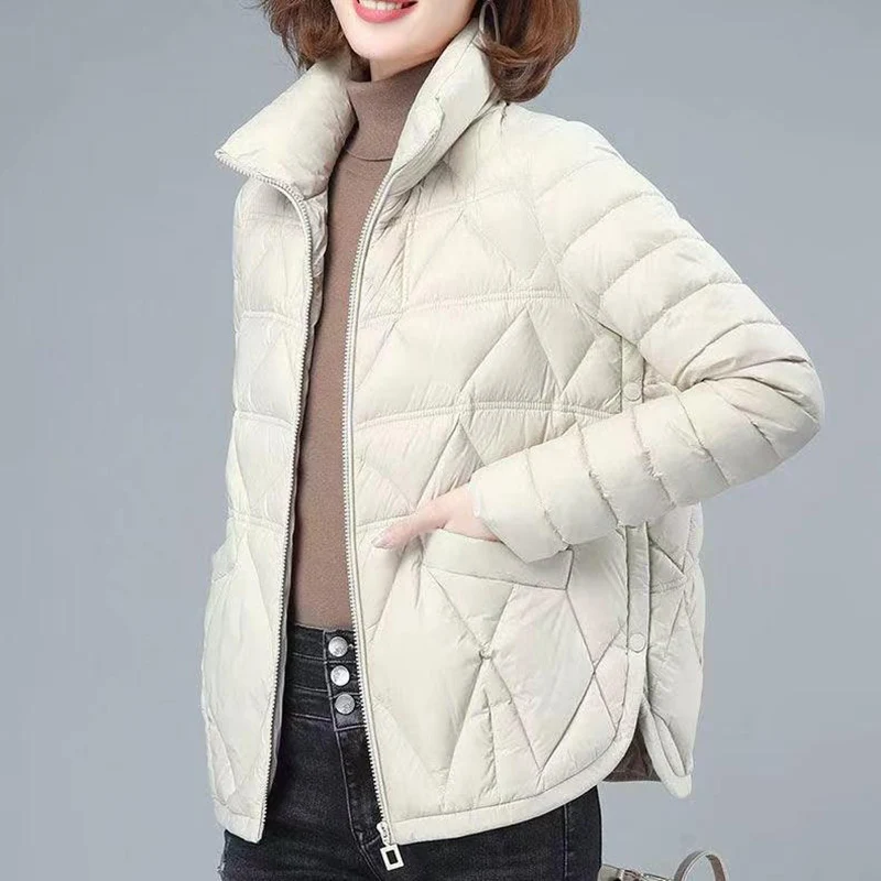 

Fashion Stand Collar Solid Color Asymmetrical Jackets Women's Clothing 2024 Winter Loose Casual Tops Commuter Warm Coats