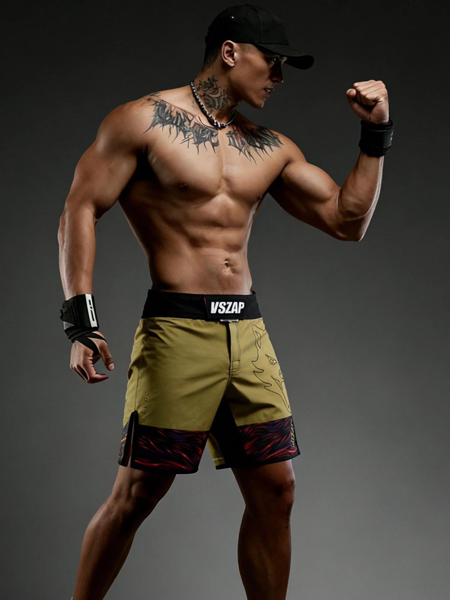 

VSZAP Olive een Simple Sle Men's Sport orts Qui Dry Training Fitn Wear Resistant Wolf Head Five-Quarter Pants