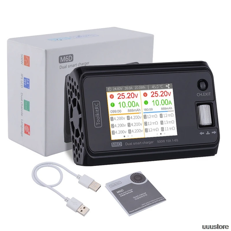 

Зарядное устройство ToolkitRC M6D V3 500W 15A Dual Mini Smart Charger Discharger для LiPo аккумуляторов 1-6S FPV дронов (замена M8)