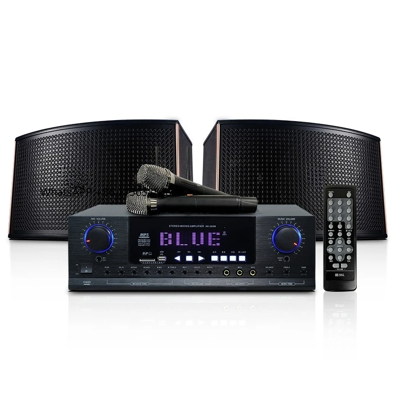 

Professional Home KTV Karaoke Sound System DSP Party Sound Speaker Equipment Wooden Sound System with Two Wireless Microphones