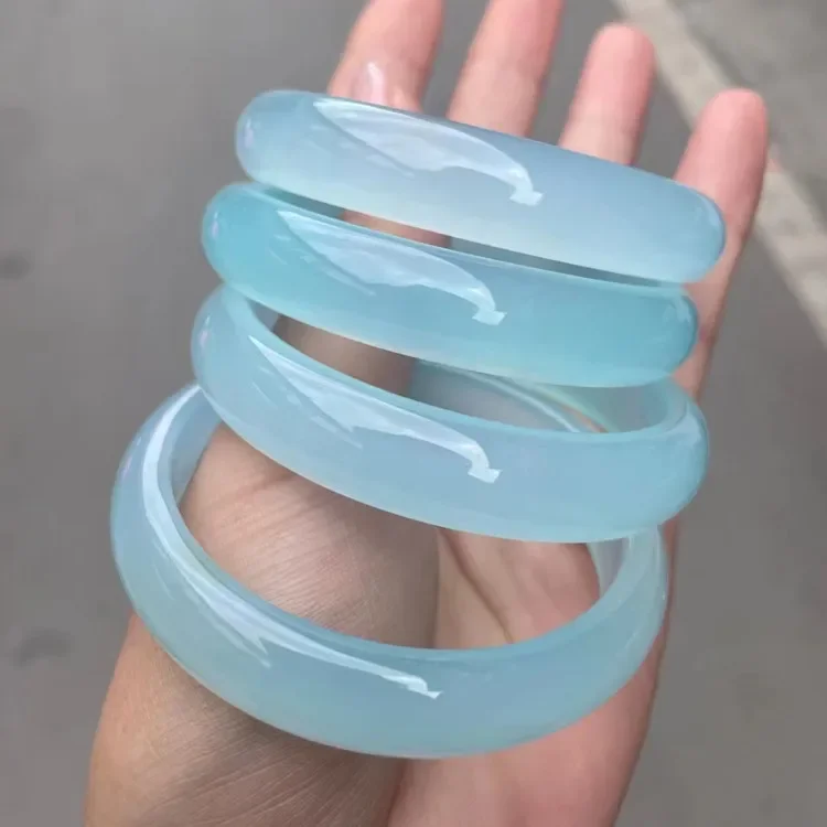 Natural Brazilian Ice Sea Blue Treasure Jade Chalcedony Bracelet for Women Sky Glacier Blue Sky Clear Freeze Fine Elegant Bangle