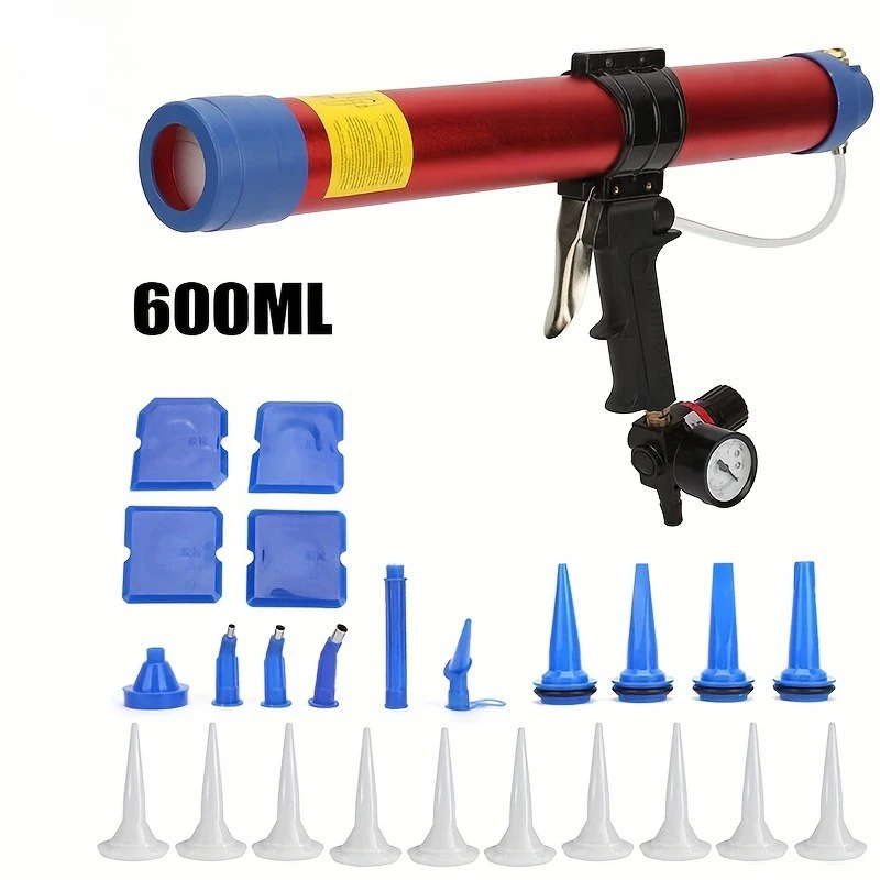 

600Ml Pneumatic Pressure Glue Gun Caulking Nozzle Scraper Set with Regulating Valve Glass Glue Gun Beautiful Seam Tool
