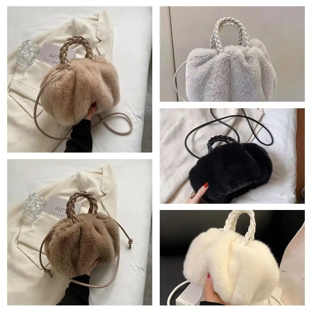 Korean Style INS Plush Cloud Bag Autumn Winter Handbag Women Solid Colors PU Woven Hand Bag Women Soft Storage Bag