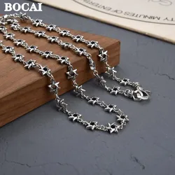 BOCAI 진짜 순수 S925 실버 목걸이, 남녀공용 타이드 브랜드, 육각 개성 패션, 힙합 펑크 쥬얼리