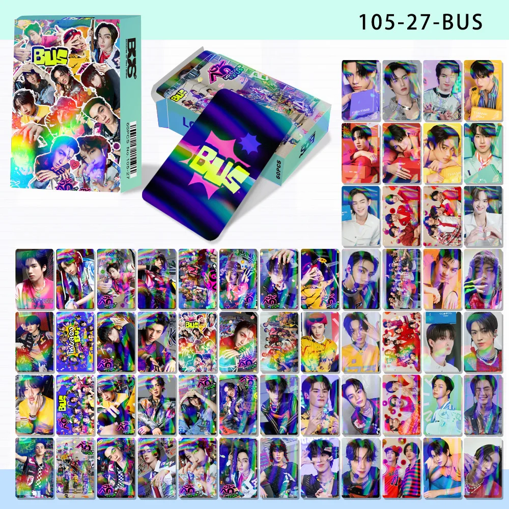 New 60-piece Laser Card BUS Flash Card Star Photo Card Greeting Card Bus Holographic Card Double-sided LOMO Card