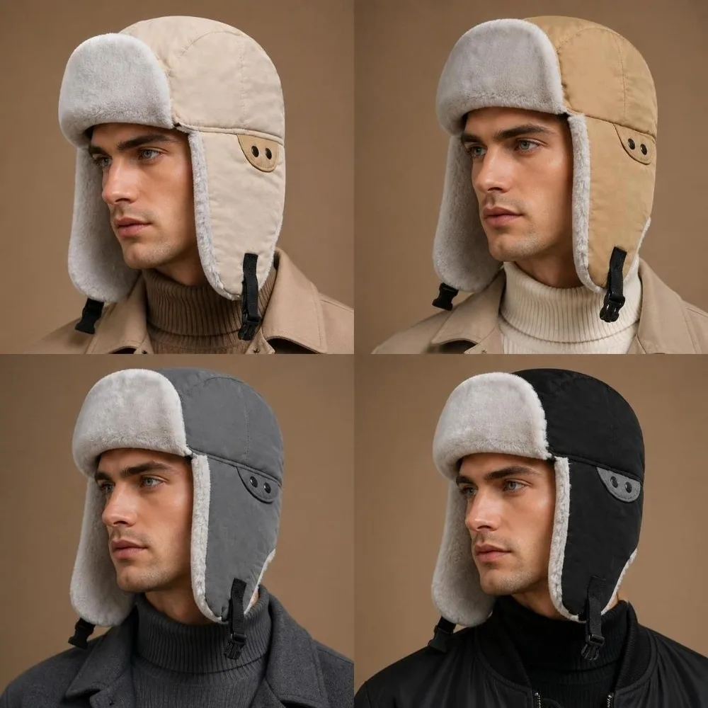 Cute Thickened Fleece Winter Fleece Cap Windproof Warm Lining Earflap Hat Cold Proof Ski Pilot Cap Women Men 5