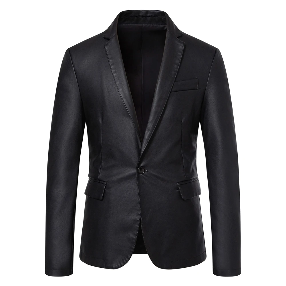 Spring Autumn Men's PU Leather Blazer Jackets Man Single Button Slim Fit Suit Coats Men Formal Business Leather Jackets