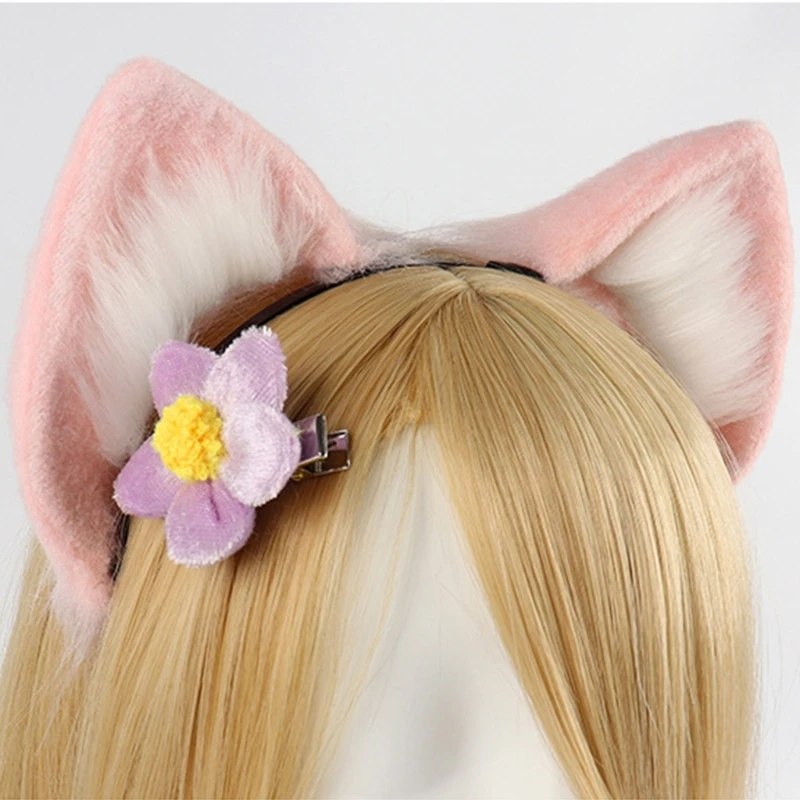 Animal Cosplay Costume Set Faux Furs Cat Foxes Wolf Ears Headband with Plush Furry Faux Furs Tail Women Men Anime Cosplay Props