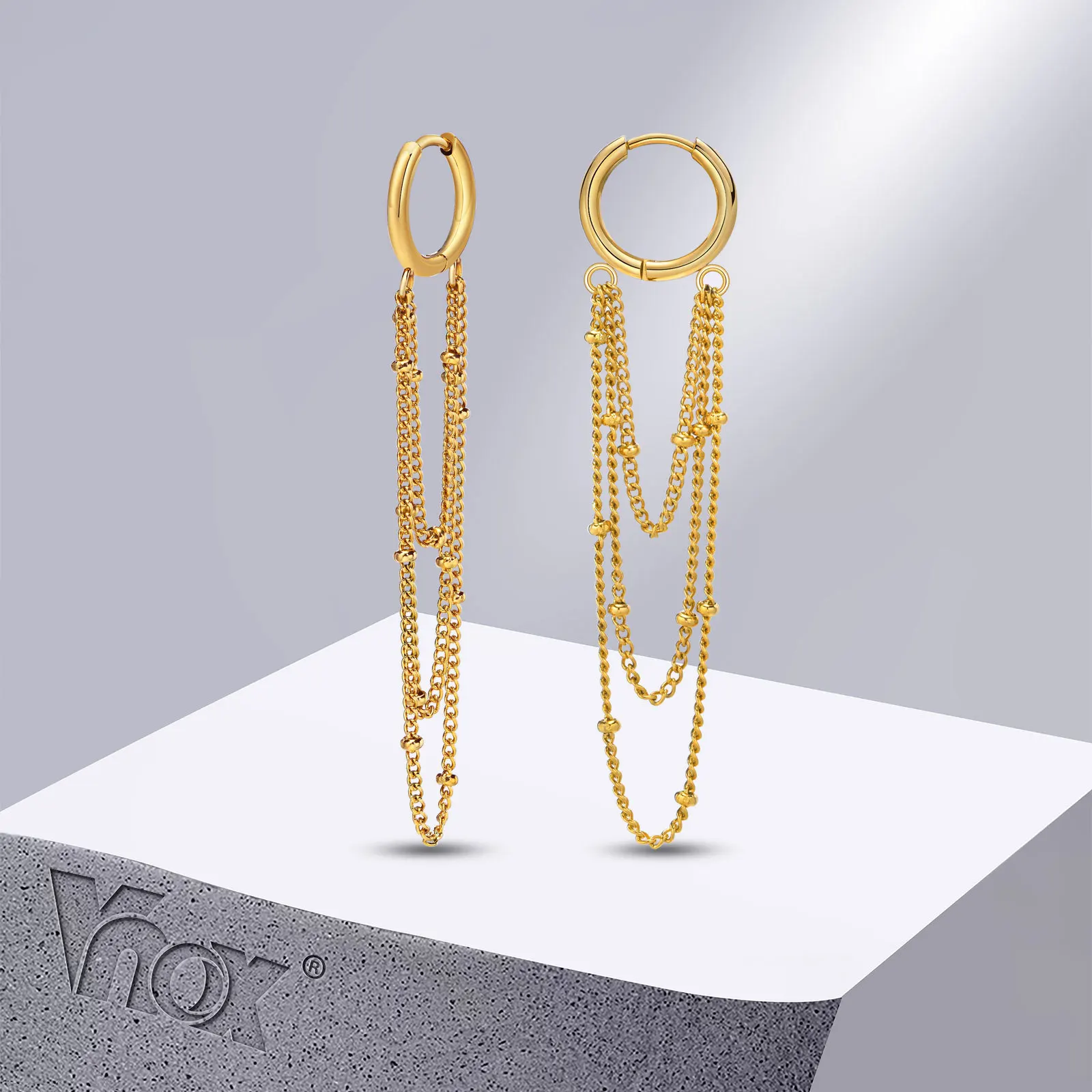 

Vnox Chic Multi-Layer Chain Earrings for Women, Gold Color Stainless Steel Dangle Earring, Birthday Christmas Gifts for Her