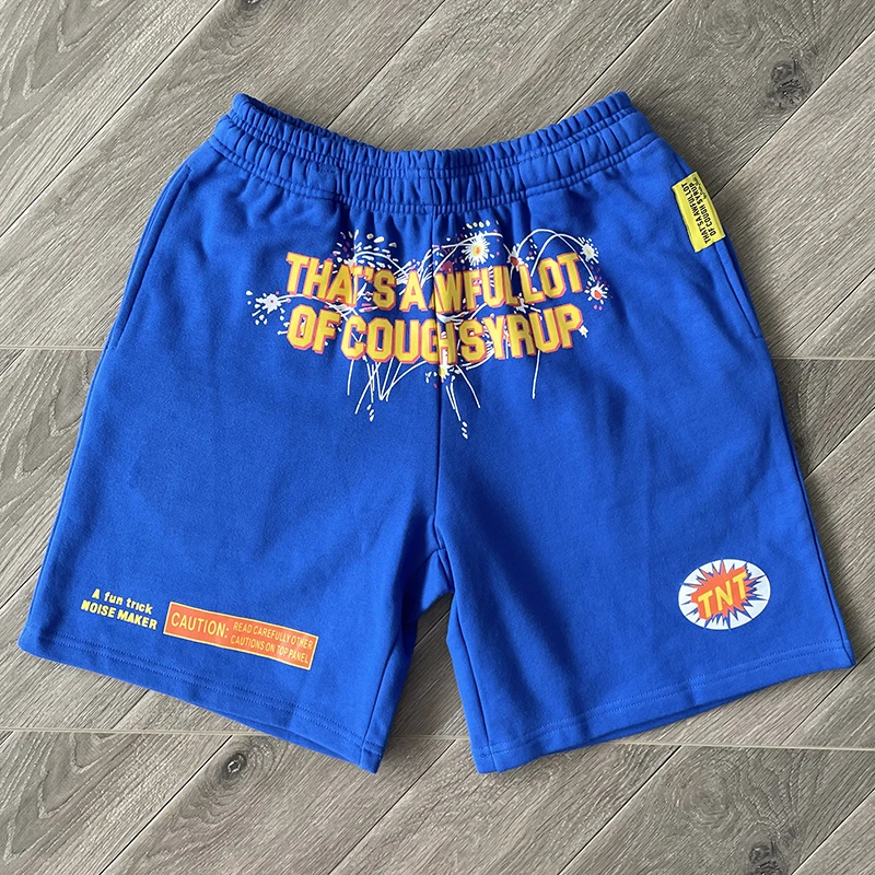 Novo isso é um lindo lote de xarope de tosse azul shorts high street masculino feminino moda impressão casual sprot shorts